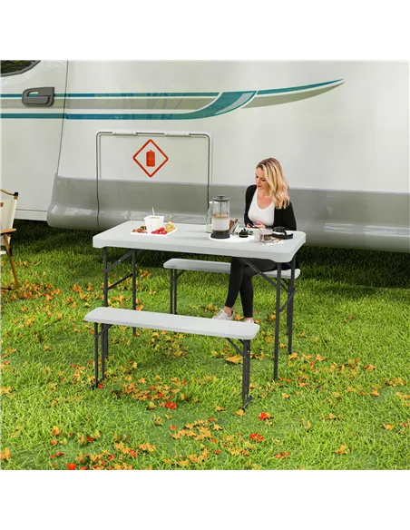 Outsunny Three-Piece Folding Picnic Table and Bench Set - Light Grey