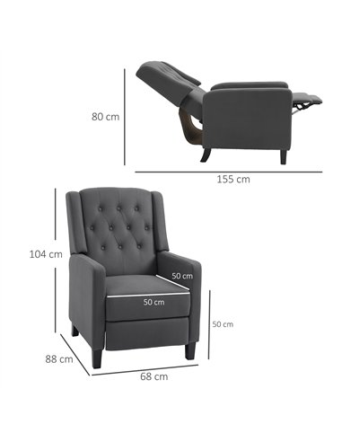 HOMCOM Wingback Recliner Chair for Home Theater, Button Tufted Microfibre Cloth Reclining Armchair with Leg Rest, Deep Grey