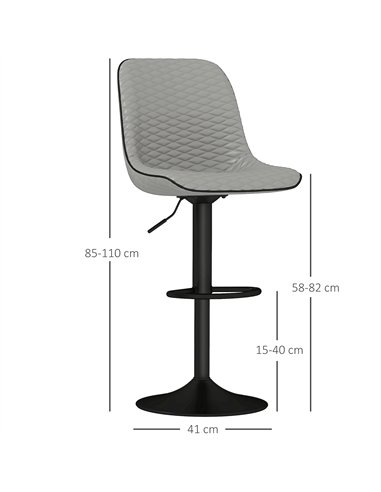 HOMCOM Set of Two Faux Leather Bar Stools - Grey