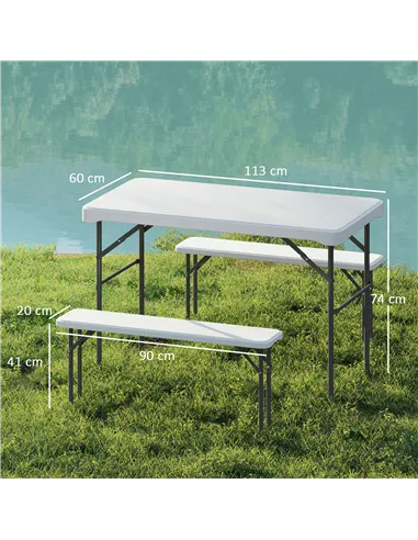 Outsunny Three-Piece Folding Picnic Table and Bench Set - Light Grey