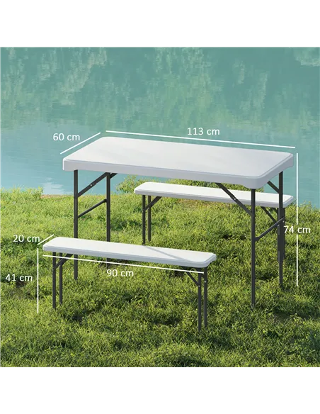 Outsunny Three-Piece Folding Picnic Table and Bench Set - Light Grey