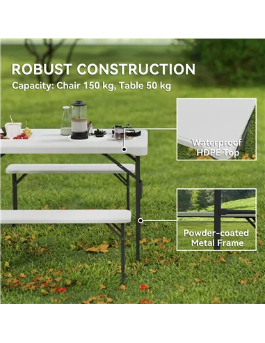 Outsunny Three-Piece Folding Picnic Table and Bench Set - Light Grey