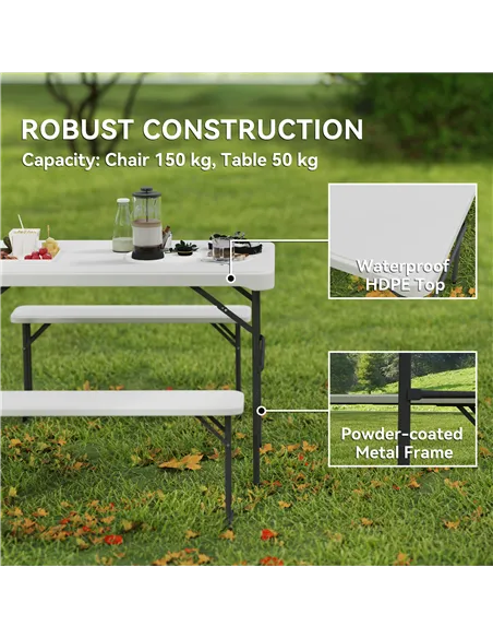 Outsunny Three-Piece Folding Picnic Table and Bench Set - Light Grey