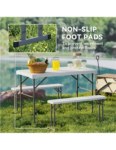 Outsunny Three-Piece Folding Picnic Table and Bench Set - Light Grey