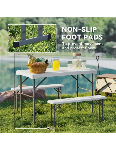 Outsunny Three-Piece Folding Picnic Table and Bench Set - Light Grey