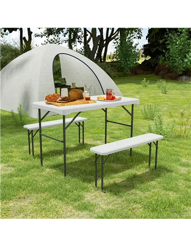 Outsunny Three-Piece Folding Picnic Table and Bench Set - Light Grey