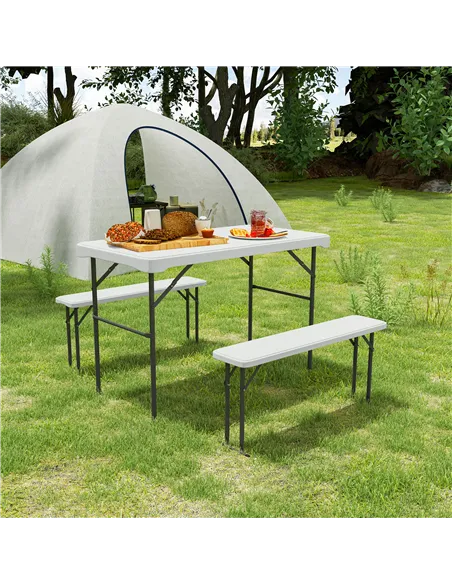 Outsunny Three-Piece Folding Picnic Table and Bench Set - Light Grey