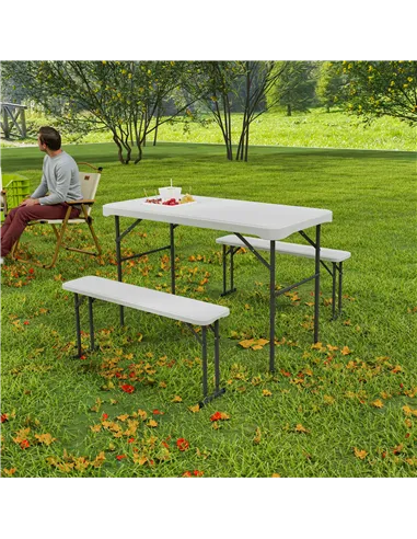 Outsunny Three-Piece Folding Picnic Table and Bench Set - Light Grey