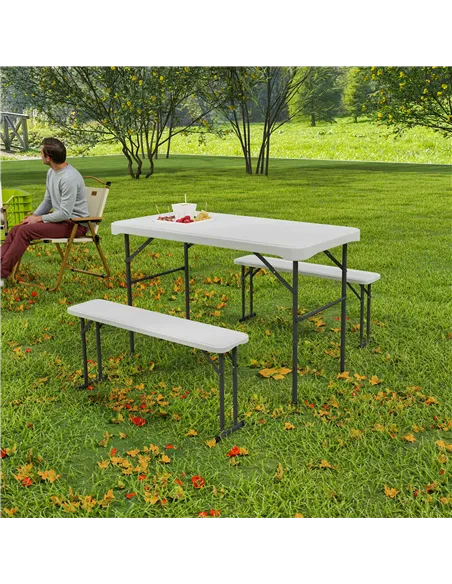 Outsunny Three-Piece Folding Picnic Table and Bench Set - Light Grey