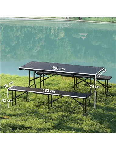 Outsunny Folding Picnic Table and Bench Set, Rattan Effect Portable Camping Table and Chairs with Carrying Handles for Indoor Ou