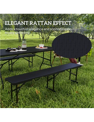 Outsunny Folding Picnic Table and Bench Set, Rattan Effect Portable Camping Table and Chairs with Carrying Handles for Indoor Ou