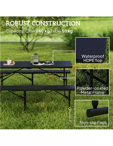 Outsunny Folding Picnic Table and Bench Set, Rattan Effect Portable Camping Table and Chairs with Carrying Handles for Indoor Ou