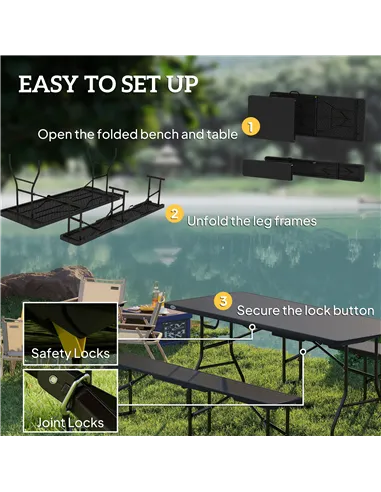 Outsunny Folding Picnic Table and Bench Set, Rattan Effect Portable Camping Table and Chairs with Carrying Handles for Indoor Ou