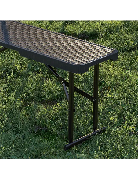 Outsunny Folding Picnic Table and Bench Set, Rattan Effect Portable Camping Table and Chairs with Carrying Handles for Indoor Ou