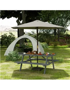 Outsunny 6 Seater Wooden Picnic Table Bench for Outdoor Garden or Patio with Parasol Cutout 150 cm Grey 2