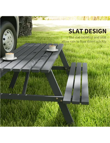 Outsunny 6 Seater Wooden Picnic Table Bench for Outdoor Garden or Patio with Parasol Cutout 150 cm Grey