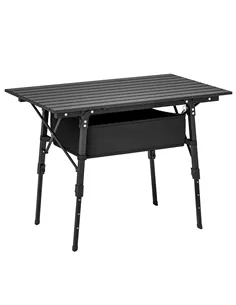 Outsunny Folding Camping Table, 90 x 55 cm Height Adjustable Portable Collapsible Table, 3ft Lightweight Aluminium Rollup Picnic