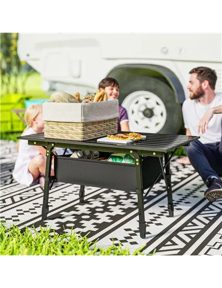 Outsunny Folding Camping Table, 90 x 55 cm Height Adjustable Portable Collapsible Table, 3ft Lightweight Aluminium Rollup Picnic
