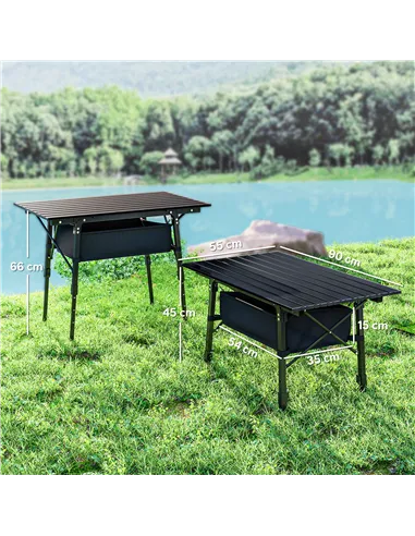 Outsunny Folding Camping Table, 90 x 55 cm Height Adjustable Portable Collapsible Table, 3ft Lightweight Aluminium Rollup Picnic