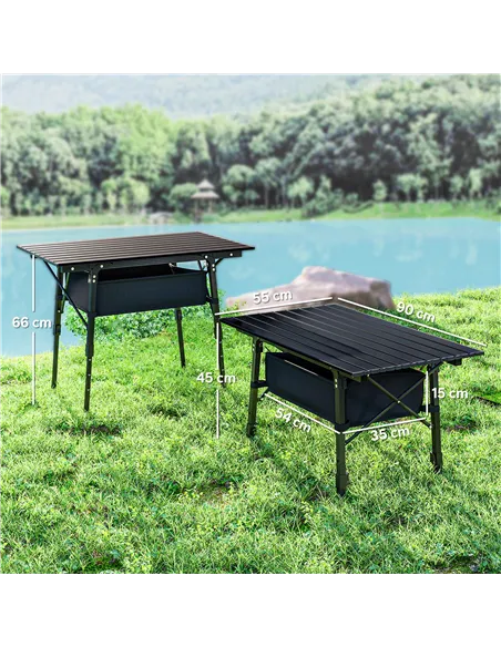 Outsunny Folding Camping Table, 90 x 55 cm Height Adjustable Portable Collapsible Table, 3ft Lightweight Aluminium Rollup Picnic