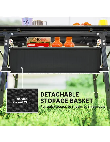 Outsunny Folding Camping Table, 90 x 55 cm Height Adjustable Portable Collapsible Table, 3ft Lightweight Aluminium Rollup Picnic