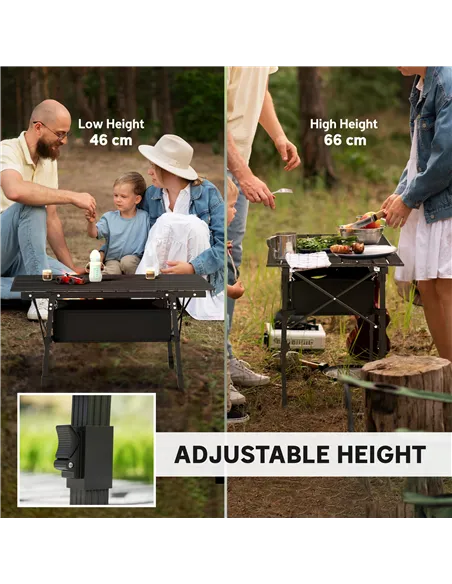Outsunny Folding Camping Table, 90 x 55 cm Height Adjustable Portable Collapsible Table, 3ft Lightweight Aluminium Rollup Picnic