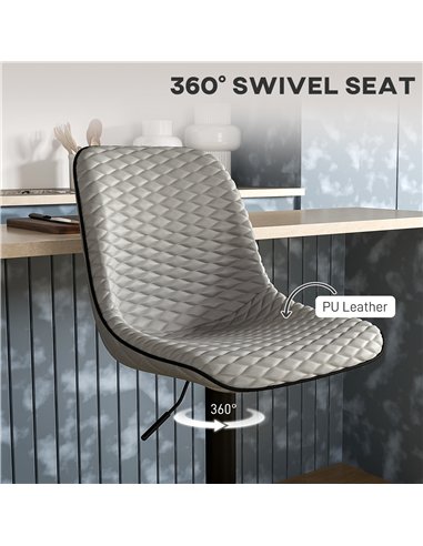 HOMCOM Set of Two Faux Leather Bar Stools - Grey