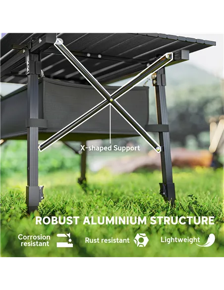 Outsunny Folding Camping Table, 90 x 55 cm Height Adjustable Portable Collapsible Table, 3ft Lightweight Aluminium Rollup Picnic