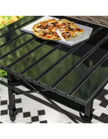 Outsunny Folding Camping Table, 90 x 55 cm Height Adjustable Portable Collapsible Table, 3ft Lightweight Aluminium Rollup Picnic