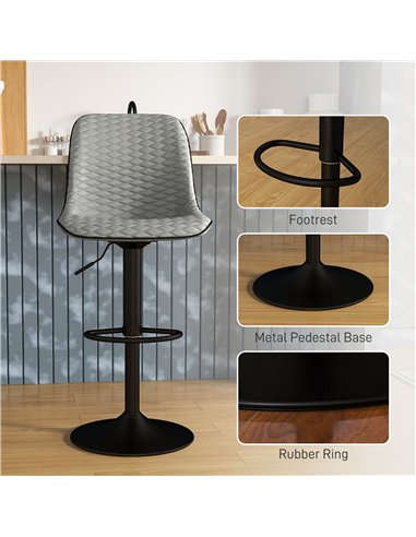 HOMCOM Set of Two Faux Leather Bar Stools - Grey