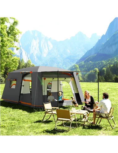 Outsunny 4-6 Man Camping Tent, Double Layer Tunnel Tent with Porch, Living Area and 2 Bedrooms, Sewn in Groundsheet, 3000mm Wate