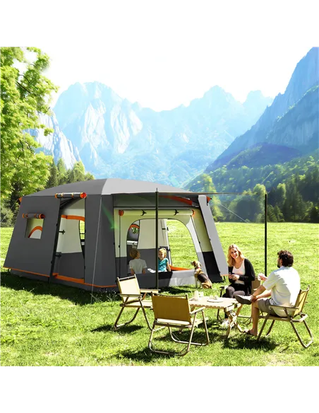 Outsunny 4-6 Man Camping Tent, Double Layer Tunnel Tent with Porch, Living Area and 2 Bedrooms, Sewn in Groundsheet, 3000mm Wate