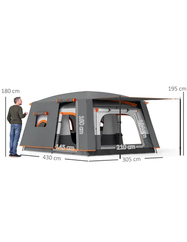 Outsunny 4-6 Man Camping Tent, Double Layer Tunnel Tent with Porch, Living Area and 2 Bedrooms, Sewn in Groundsheet, 3000mm Wate