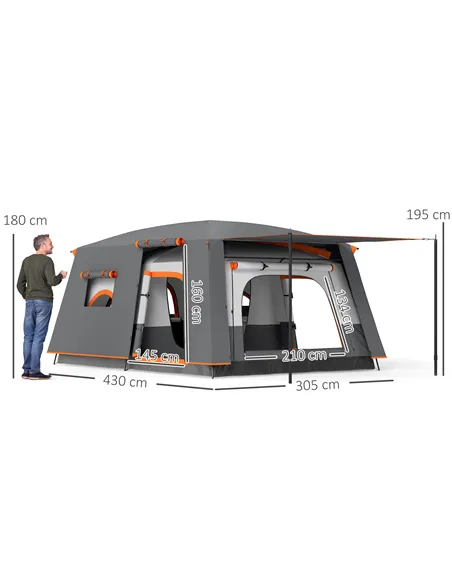 Outsunny 4-6 Man Camping Tent, Double Layer Tunnel Tent with Porch, Living Area and 2 Bedrooms, Sewn in Groundsheet, 3000mm Wate