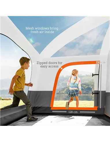 Outsunny 4-6 Man Camping Tent, Double Layer Tunnel Tent with Porch, Living Area and 2 Bedrooms, Sewn in Groundsheet, 3000mm Wate