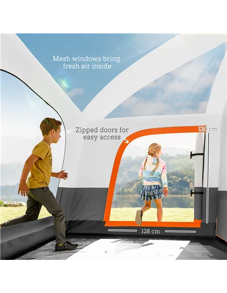 Outsunny 4-6 Man Camping Tent, Double Layer Tunnel Tent with Porch, Living Area and 2 Bedrooms, Sewn in Groundsheet, 3000mm Wate