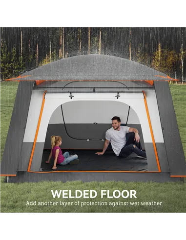 Outsunny 4-6 Man Camping Tent, Double Layer Tunnel Tent with Porch, Living Area and 2 Bedrooms, Sewn in Groundsheet, 3000mm Wate