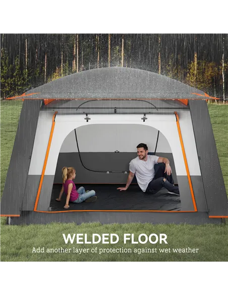 Outsunny 4-6 Man Camping Tent, Double Layer Tunnel Tent with Porch, Living Area and 2 Bedrooms, Sewn in Groundsheet, 3000mm Wate