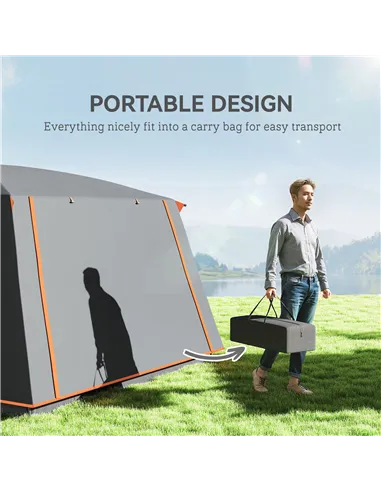 Outsunny 4-6 Man Camping Tent, Double Layer Tunnel Tent with Porch, Living Area and 2 Bedrooms, Sewn in Groundsheet, 3000mm Wate
