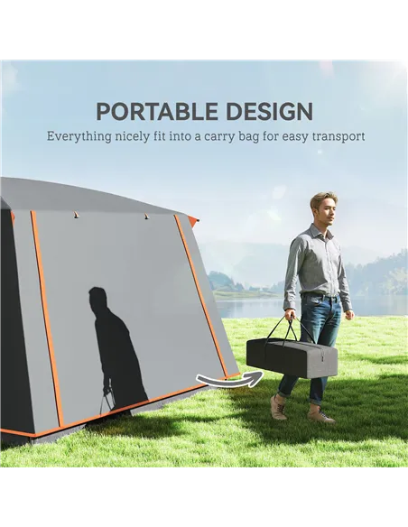 Outsunny 4-6 Man Camping Tent, Double Layer Tunnel Tent with Porch, Living Area and 2 Bedrooms, Sewn in Groundsheet, 3000mm Wate