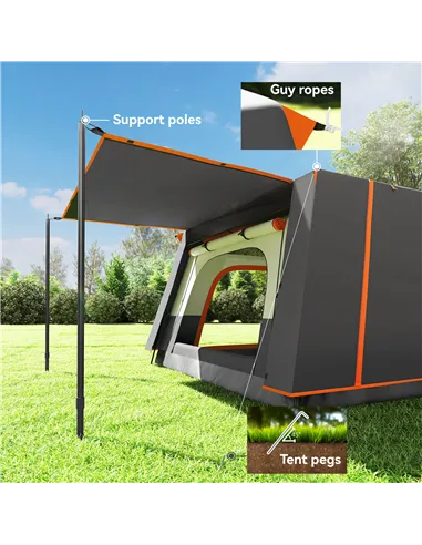 Outsunny 4-6 Man Camping Tent, Double Layer Tunnel Tent with Porch, Living Area and 2 Bedrooms, Sewn in Groundsheet, 3000mm Wate