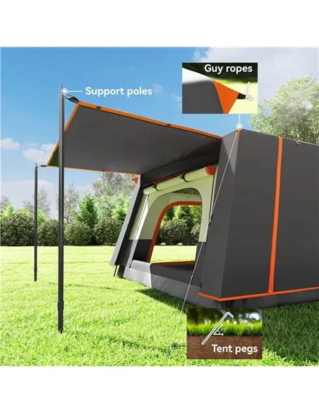 Outsunny 4-6 Man Camping Tent, Double Layer Tunnel Tent with Porch, Living Area and 2 Bedrooms, Sewn in Groundsheet, 3000mm Wate