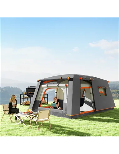 Outsunny 4-6 Man Camping Tent, Double Layer Tunnel Tent with Porch, Living Area and 2 Bedrooms, Sewn in Groundsheet, 3000mm Wate