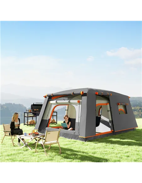 Outsunny 4-6 Man Camping Tent, Double Layer Tunnel Tent with Porch, Living Area and 2 Bedrooms, Sewn in Groundsheet, 3000mm Wate