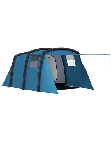 Outsunny Inflatable 3-4 Man Tunnel Tent w/ Air Pump, Living Area & Vestibule, Waterproof Family Camping Air Tent w/ Sewn In Grou
