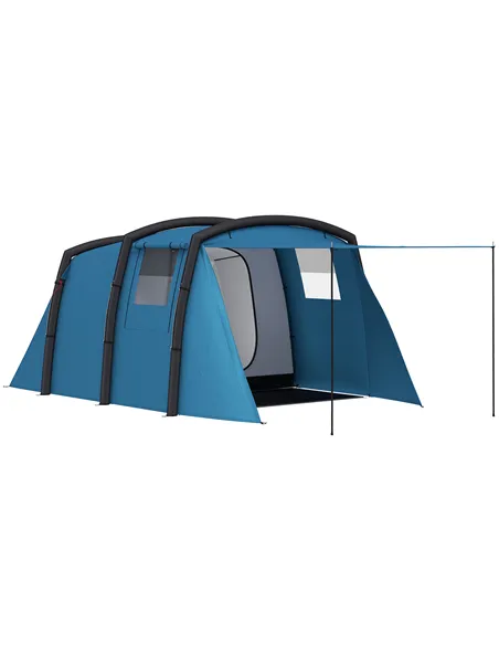 Outsunny Inflatable 3-4 Man Tunnel Tent w/ Air Pump, Living Area & Vestibule, Waterproof Family Camping Air Tent w/ Sewn In Grou