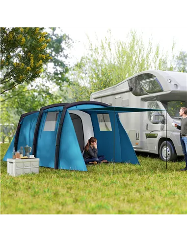 Outsunny Inflatable 3-4 Man Tunnel Tent w/ Air Pump, Living Area & Vestibule, Waterproof Family Camping Air Tent w/ Sewn In Grou