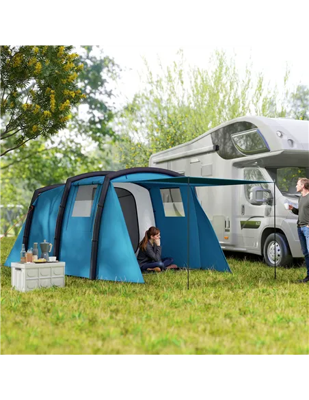 Outsunny Inflatable 3-4 Man Tunnel Tent w/ Air Pump, Living Area & Vestibule, Waterproof Family Camping Air Tent w/ Sewn In Grou