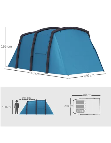 Outsunny Inflatable 3-4 Man Tunnel Tent w/ Air Pump, Living Area & Vestibule, Waterproof Family Camping Air Tent w/ Sewn In Grou