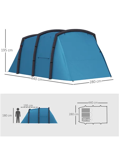 Outsunny Inflatable 3-4 Man Tunnel Tent w/ Air Pump, Living Area & Vestibule, Waterproof Family Camping Air Tent w/ Sewn In Grou